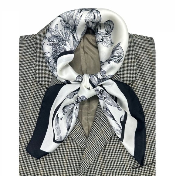 ✨✨Elegant Bandana Square Scarf Silky Satin Soft BLACK WHITE Neck Scarfs Headwrap - Picture 1 of 7
